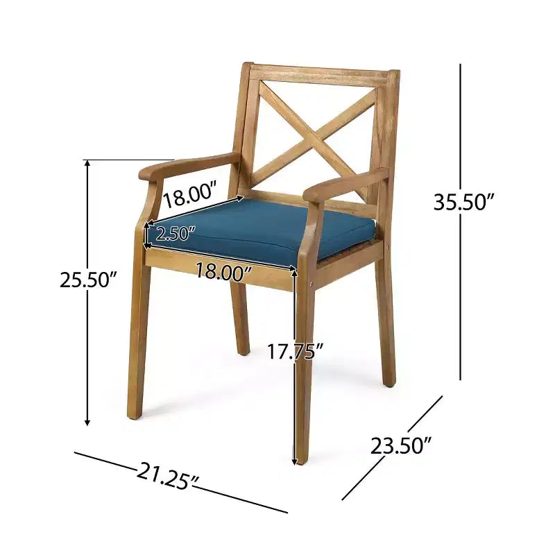 7PCS Outdoor Patio Dining Set, Acacia Wood Extendable Dining Table with 6 Cushioned Chairs, Outdoor Dining Furniture for Backyard-Panipeachy