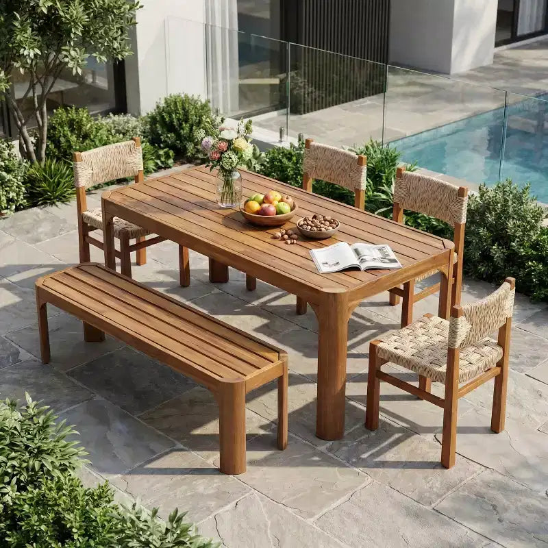 Christopher Knight Home Yasmin Modern 6 Piece Acacia Patio Dining Set with Wicker and Slatted Design