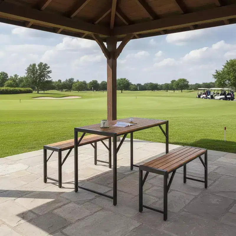 Gymax 3-Piece Outdoor Dining Set for 4 Featuring Wood Picnic Table & 2 Benches for Patios and Gardens