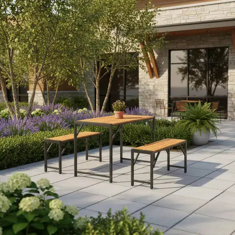 Gymax 3-Piece Outdoor Dining Set for 4 Featuring Wood Picnic Table & 2 Benches for Patios and Gardens