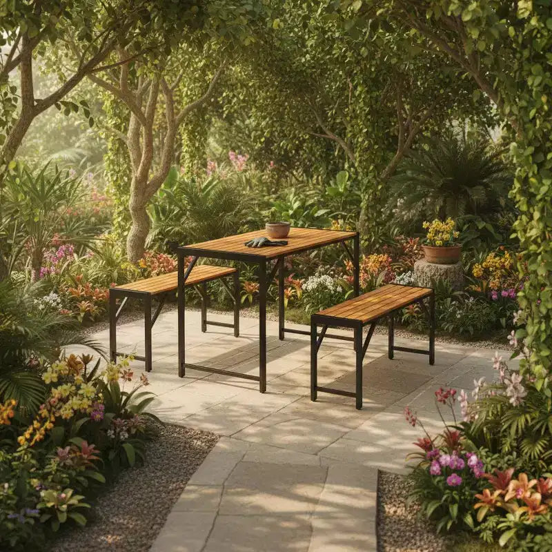 Gymax 3-Piece Outdoor Dining Set for 4 Featuring Wood Picnic Table & 2 Benches for Patios and Gardens