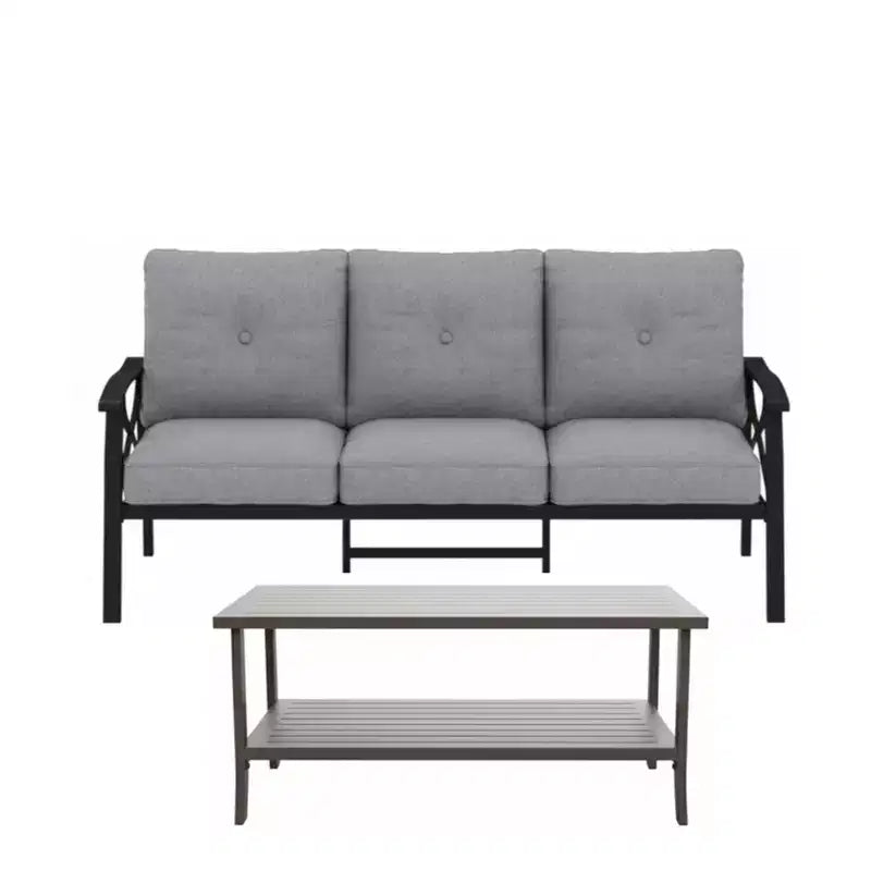 2 Piece Outdoor Patio Set, 70 Inches All-Weather Metal 3-Seat Metal Patio Sofa and Rectangular coffee Table