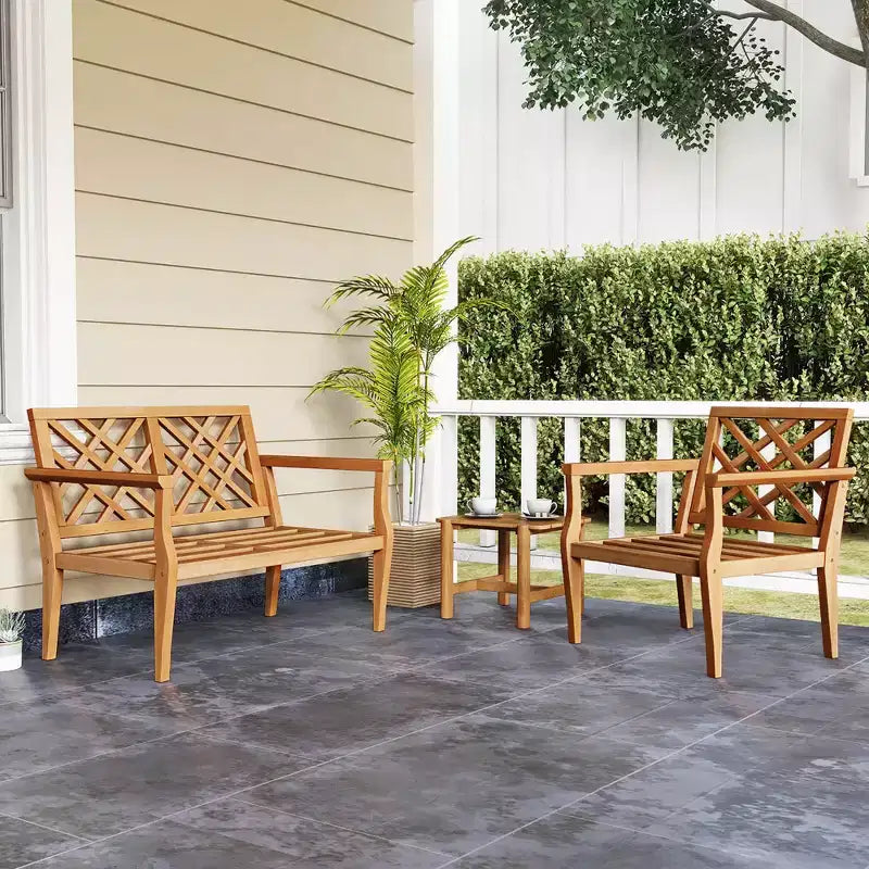 Costway 3PCS Patio Dining Set End Table & Chiars Set of 2 w/ Cozy Backrest Solid Legs