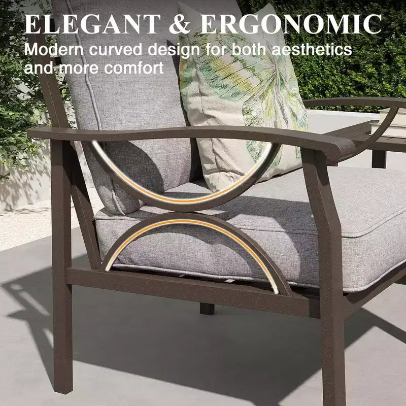 2 Piece Outdoor Patio Set, 70 Inch All-Weather Metal 3-Seat Metal Patio Sofa and Rectangular coffee Table, Khaki Frame with Gray Cushions