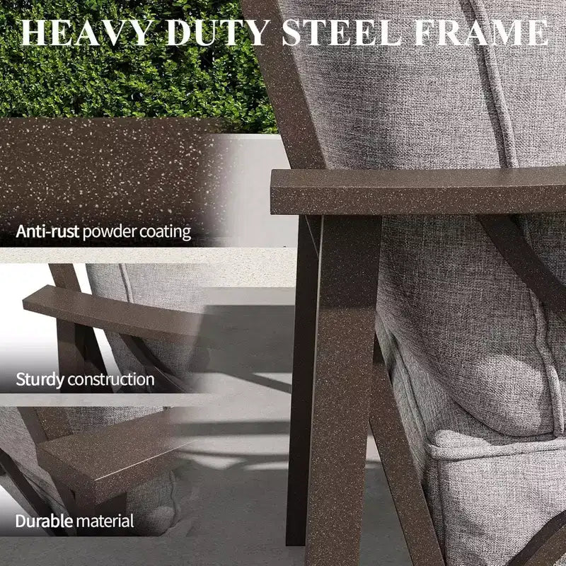 2 Piece Outdoor Patio Set, 70 Inch All-Weather Metal 3-Seat Metal Patio Sofa and Rectangular coffee Table, Khaki Frame with Gray Cushions