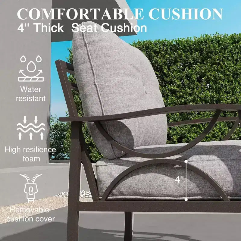 2 Piece Outdoor Patio Set, 70 Inch All-Weather Metal 3-Seat Metal Patio Sofa and Rectangular coffee Table, Khaki Frame with Gray Cushions