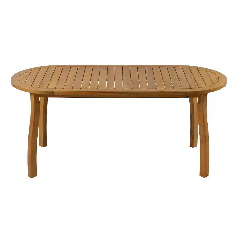 Christopher Knight Home Crunhi Modern 7 Piece Patio Acacia Dining Set with Slatted Table and Wicker Back