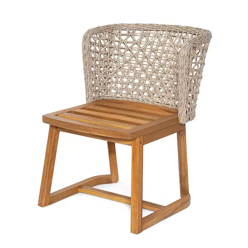 Christopher Knight Home Crunhi Modern 7 Piece Patio Acacia Dining Set with Slatted Table and Wicker Back