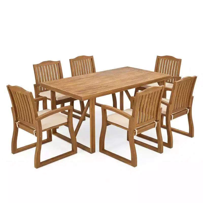 Christopher Knight Home Wrinki Modern 7 Piece Patio Acacia Dining Set with Slatted Design