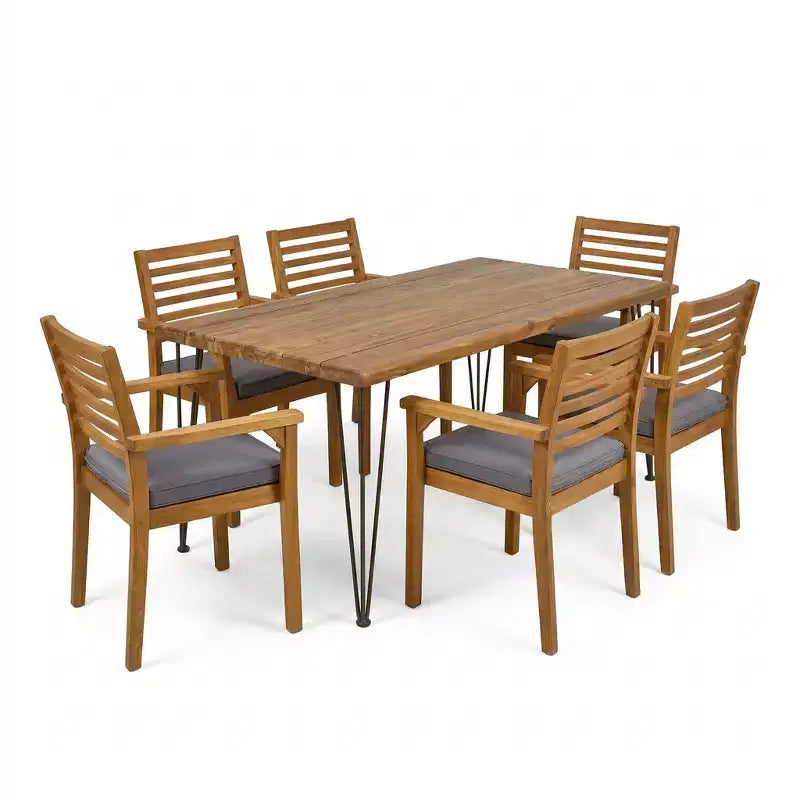 Christopher Knight Home Irish Rustic 7 Piece Patio Acacia Wood Dining Set with Cushions