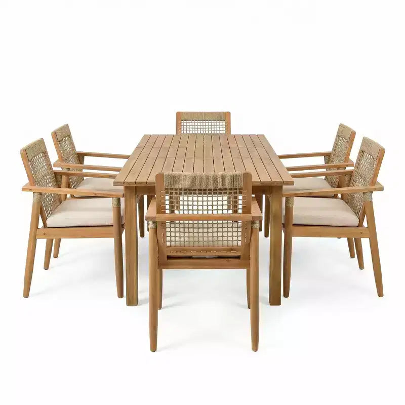 Christopher Knight Home Andiez Modern 7 Piece Patio Acacia Dining Set with Expandable Slatted Table and Rope Design