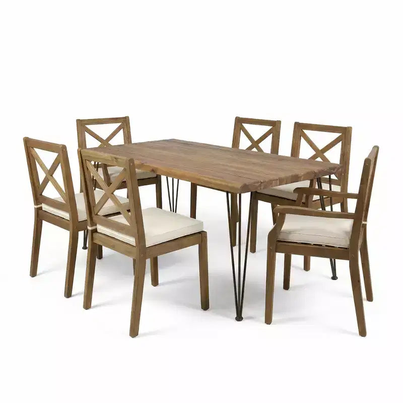 Christopher Knight Home Mille Salle à Manger d'Extérieur Rustique 7 Pièces en Bois d'Acacia avec Coussins