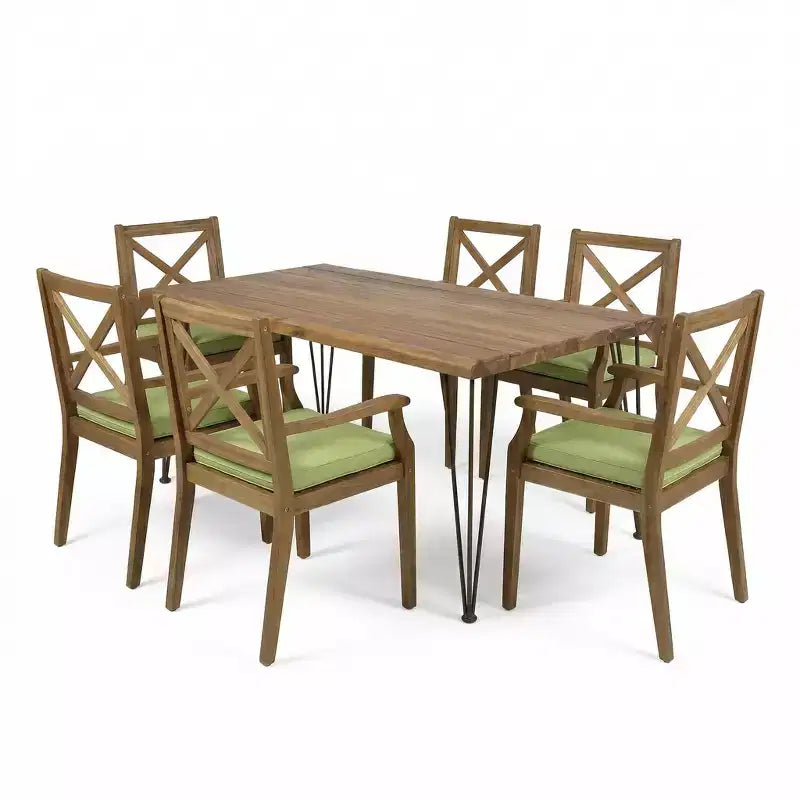 Christopher Knight Home Mille Salle à Manger d'Extérieur Rustique 7 Pièces en Bois d'Acacia avec Coussins