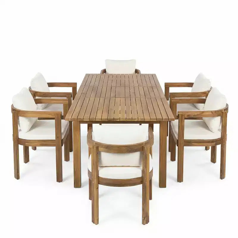Christopher Knight Home Custi Modern 7 Piece Patio Acacia Dining Set with Expandable Slatted Table and Cushion