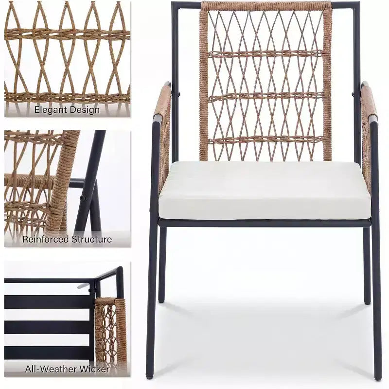 LAUSAINT HOME 5 Piece Outdoor Patio Dining Set, PE Rattan Patio Furniture Set with 4 Cushioned Armchairs & Umbrella Hole