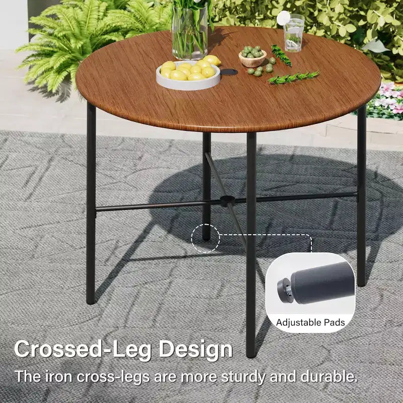 LAUSAINT HOME 5 Piece Outdoor Patio Dining Set, PE Rattan Patio Furniture Set with 4 Cushioned Armchairs & Umbrella Hole
