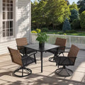 5 Piece Outdoor Wicker Patio Dining Set with Swivel Rocker Chairs for Backyard Garden Deck Poolside