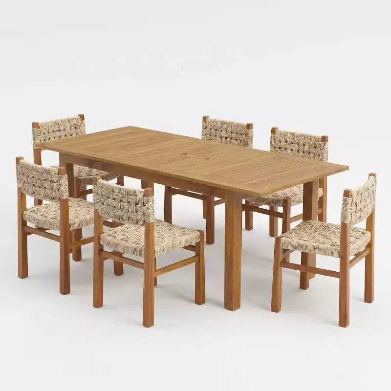 Christopher Knight Home Laksmi - Ensemble repas moderne 7 pièces en acacia avec table à lattes extensible et design en osier