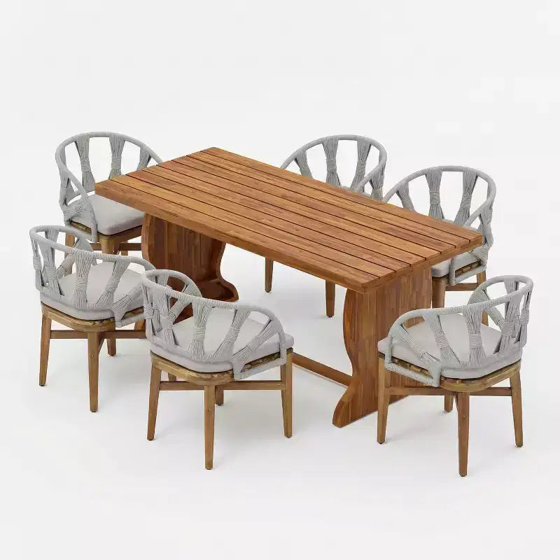 Christopher Knight Home Hendry 7 Piece Boho Outdoor Acacia Wood Wicker Dining Set with Slatted Table