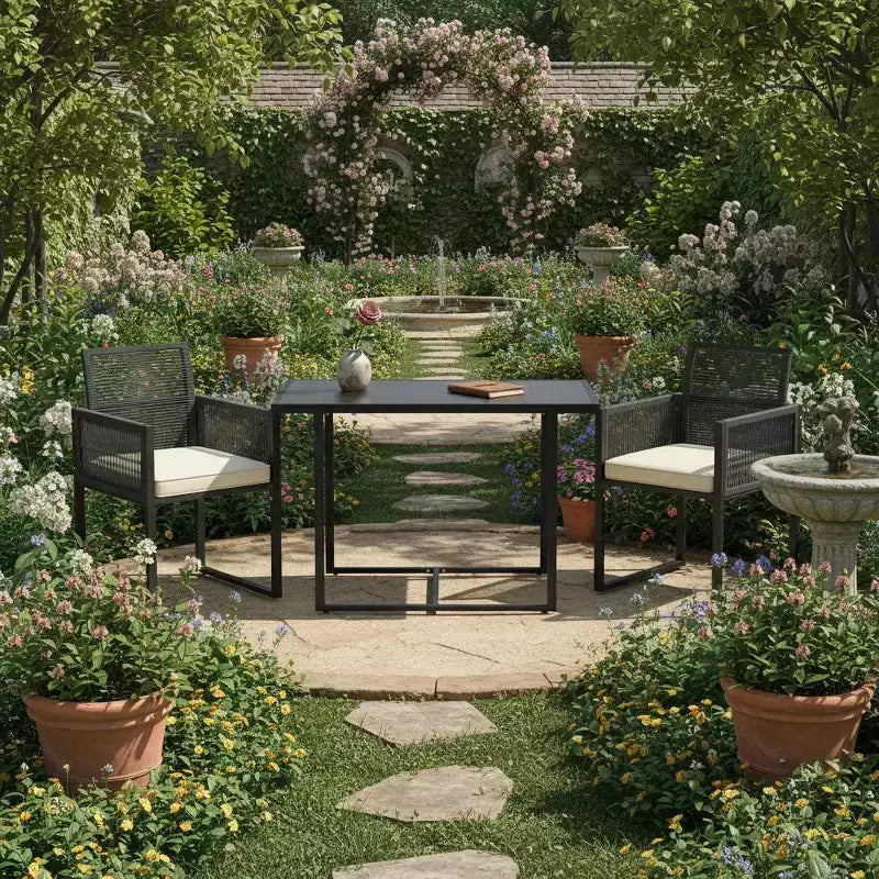 Gymax 3-Piece Patio PE Wicker Furniture Set w/ Cushioned Folding-Back Chairs for Backyard Patio or Garden