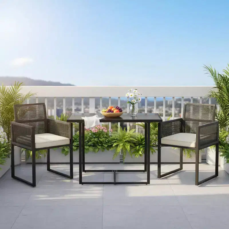 Gymax 3-Piece Patio PE Wicker Furniture Set w/ Cushioned Folding-Back Chairs for Backyard Patio or Garden