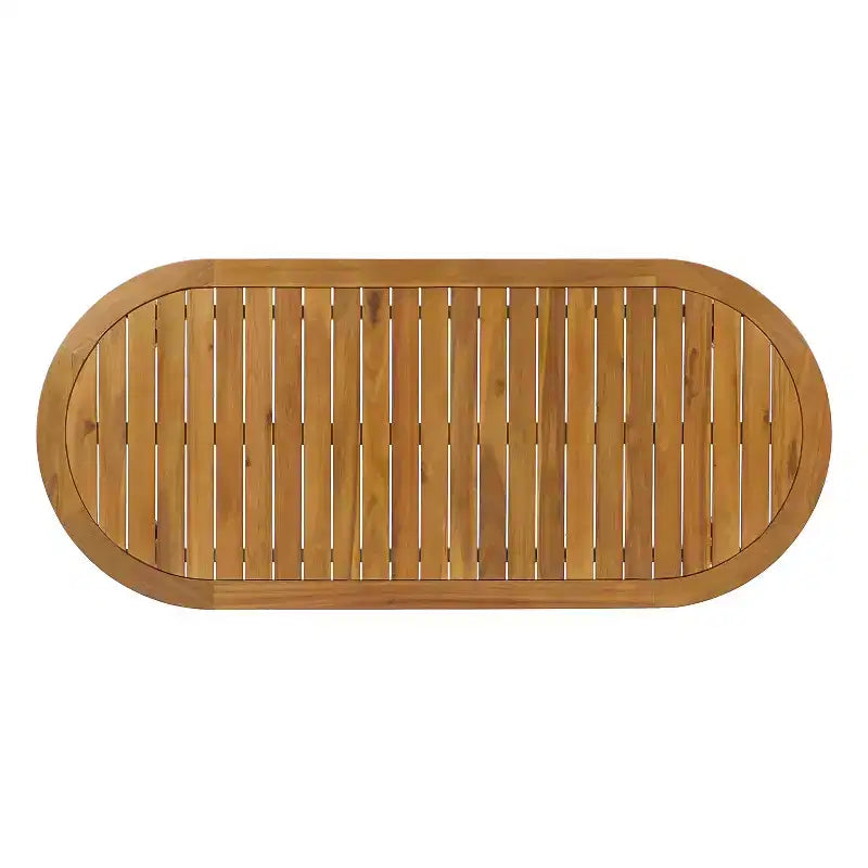 Christopher Knight Home Cascade 7 Piece Boho Outdoor Acacia Wood Wicker Dining Set with Outdoor Oval Slatted Table