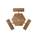 Gymax 6-Person Acacia Wood Picnic Table Set with 3 Benches Umbrella Hole Adjustable Non-Slip Feet for Outdoor Use