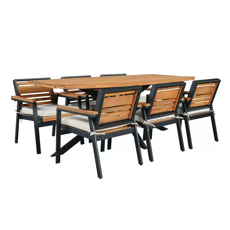 Whisen 7-Piece Outdoor Dining Set for 6, Patio Table And Chairs Set, Garden Dining Seating Set, 1 Rectangle Dining Table & 6 Chairs with Cushions