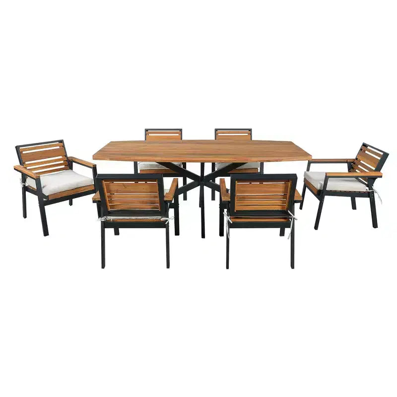 Whisen 7-Piece Outdoor Dining Set for 6, Patio Table And Chairs Set, Garden Dining Seating Set, 1 Rectangle Dining Table & 6 Chairs with Cushions