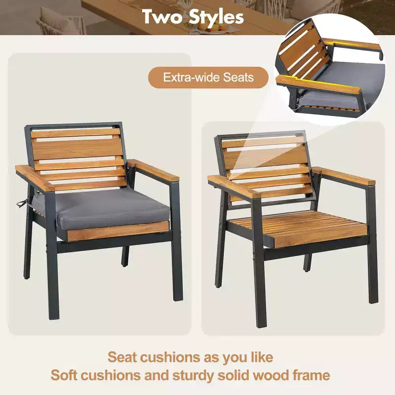 Whisen 7-Piece Outdoor Dining Set for 6, Patio Table And Chairs Set, Garden Dining Seating Set, 1 Rectangle Dining Table & 6 Chairs with Cushions