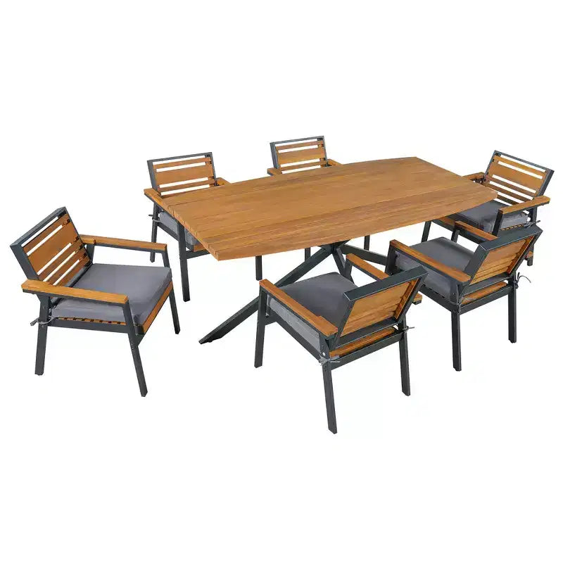 Whisen 7-Piece Outdoor Dining Set for 6, Patio Table And Chairs Set, Garden Dining Seating Set, 1 Rectangle Dining Table & 6 Chairs with Cushions