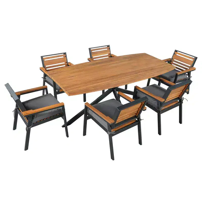 Whisen 7-Piece Outdoor Dining Set for 6, Patio Table And Chairs Set, Garden Dining Seating Set, 1 Rectangle Dining Table & 6 Chairs with Cushions