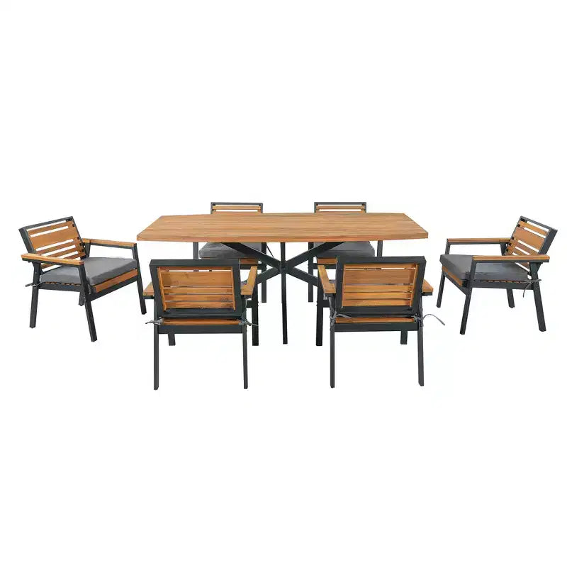 Whisen 7-Piece Outdoor Dining Set for 6, Patio Table And Chairs Set, Garden Dining Seating Set, 1 Rectangle Dining Table & 6 Chairs with Cushions