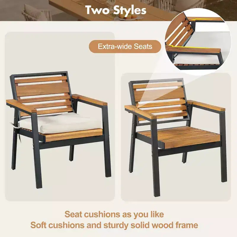 Whisen 7-Piece Outdoor Dining Set for 6, Patio Table And Chairs Set, Garden Dining Seating Set, 1 Rectangle Dining Table & 6 Chairs with Cushions