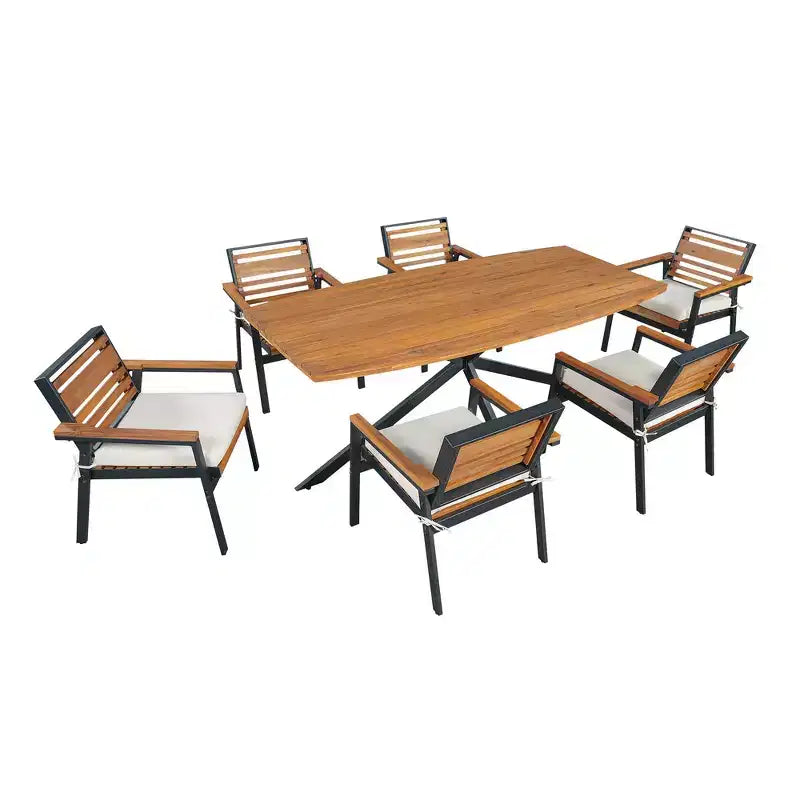 Whisen 7-Piece Outdoor Dining Set for 6, Patio Table And Chairs Set, Garden Dining Seating Set, 1 Rectangle Dining Table & 6 Chairs with Cushions