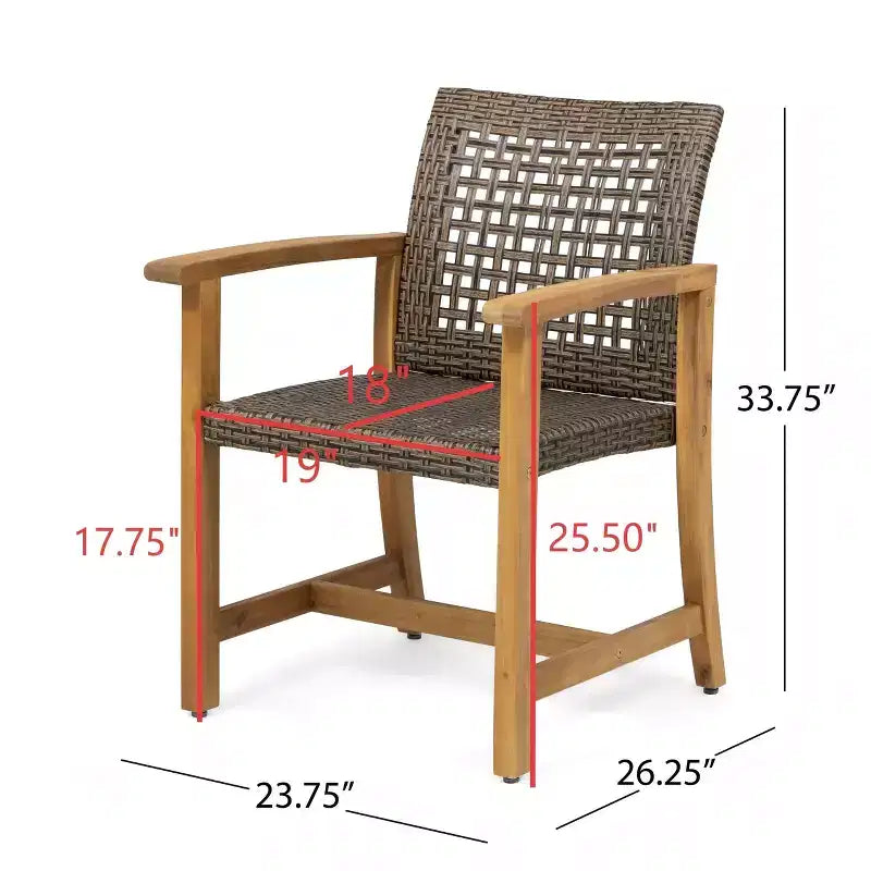 5-Piece Acacia Wood PE Rattan Patio Dining Set, Heavy-Duty 4-Seater Outdoor Patio Table Chair Set