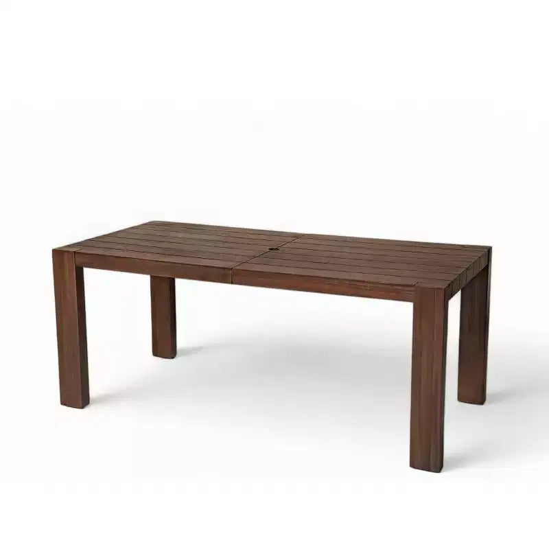 Polibi 6-Seat Acacia Patio Dining Set with Umbrella-Hole Table, Cushioned Bench & 4 Armchairs