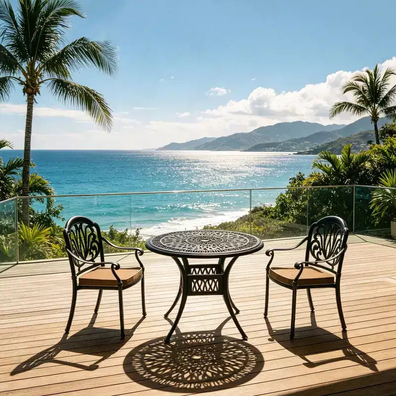 3-Piece Cast Aluminum Patio Dining Set, Black Rust Resistant Frame with Water Resistant Cushions