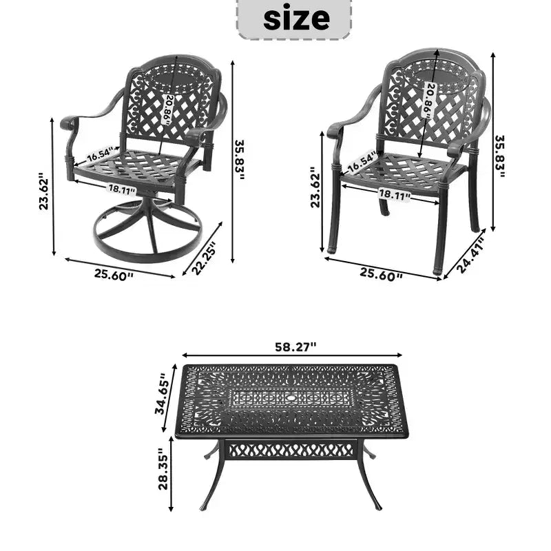 7-Piece Cast Aluminum Patio Dining Set, Rectangular Table with Cushions