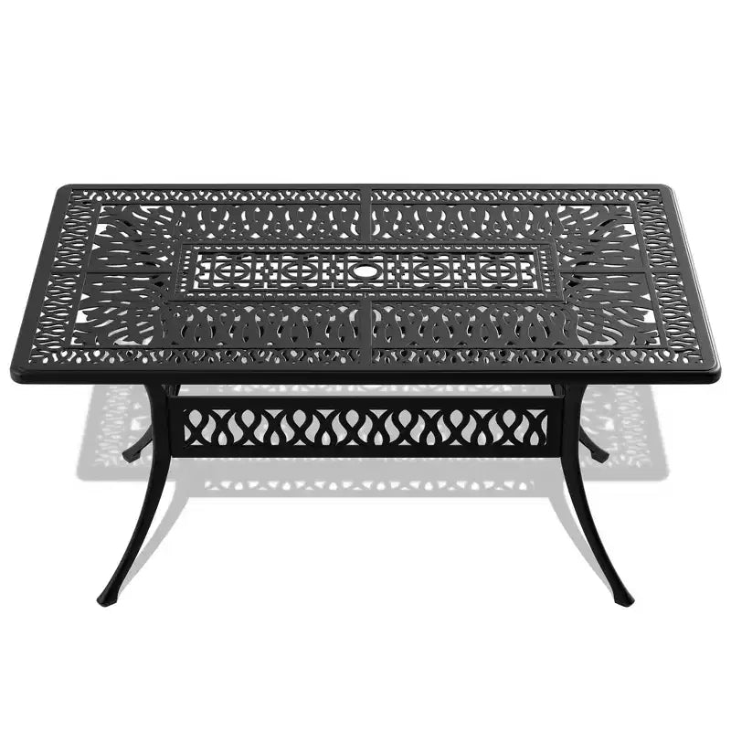 7-Piece Cast Aluminum Patio Dining Set, Rectangular Table with Cushions
