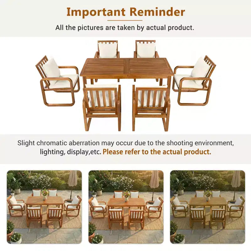 GDFStudio Camille 7-Piece Acacia Wood Patio Dining Set with Cushions