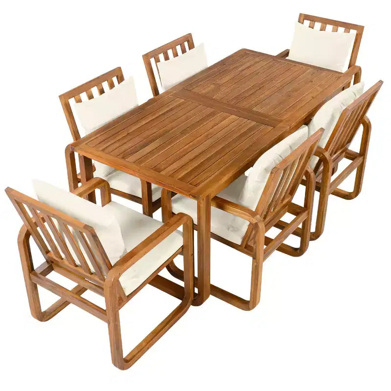 GDFStudio Camille 7-Piece Acacia Wood Patio Dining Set with Cushions