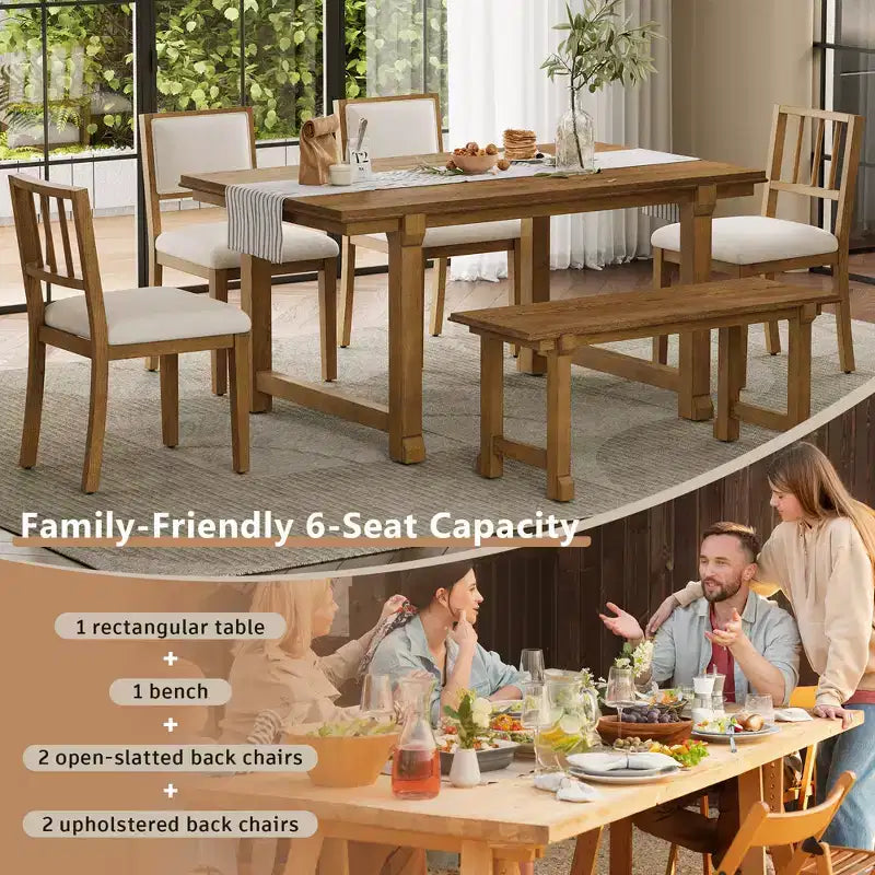 GDFStudio Dickey Ensemble de salle à manger 6 pièces compact de style rustique avec cadre en bois massif