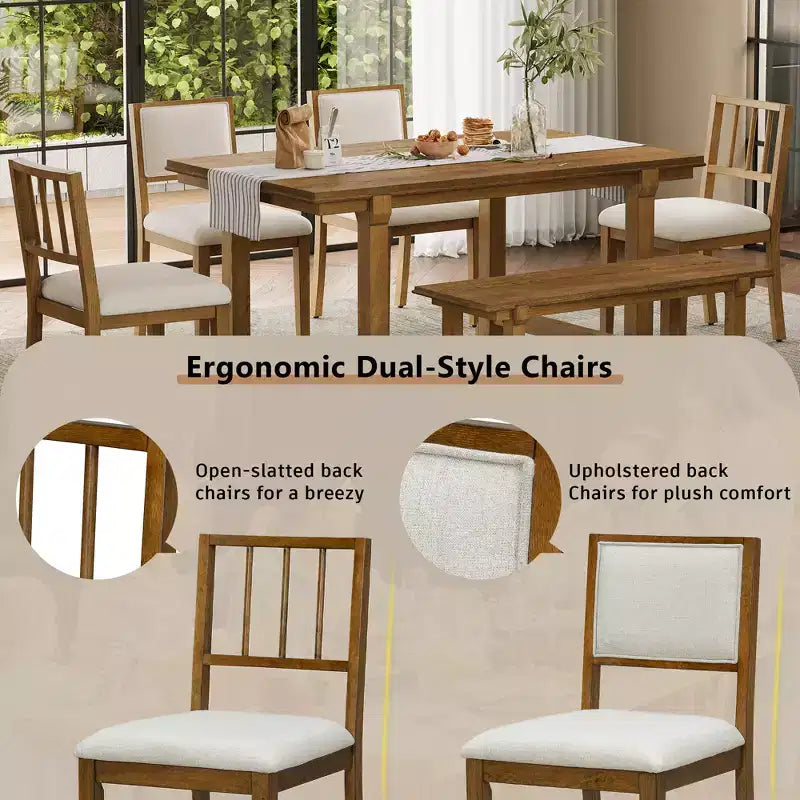 GDFStudio Dickey Ensemble de salle à manger 6 pièces compact de style rustique avec cadre en bois massif