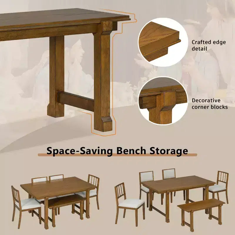GDFStudio Dickey Ensemble de salle à manger 6 pièces compact de style rustique avec cadre en bois massif