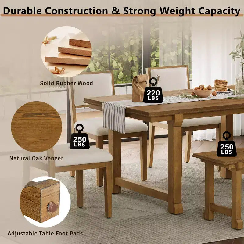 GDFStudio Dickey Ensemble de salle à manger 6 pièces compact de style rustique avec cadre en bois massif