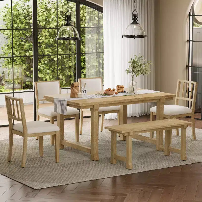 GDFStudio Dickey Ensemble de salle à manger 6 pièces compact de style rustique avec cadre en bois massif