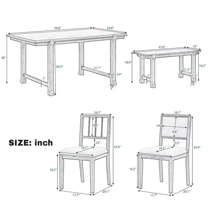 GDFStudio Dickey Ensemble de salle à manger 6 pièces compact de style rustique avec cadre en bois massif