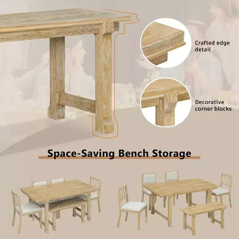 GDFStudio Dickey Ensemble de salle à manger 6 pièces compact de style rustique avec cadre en bois massif