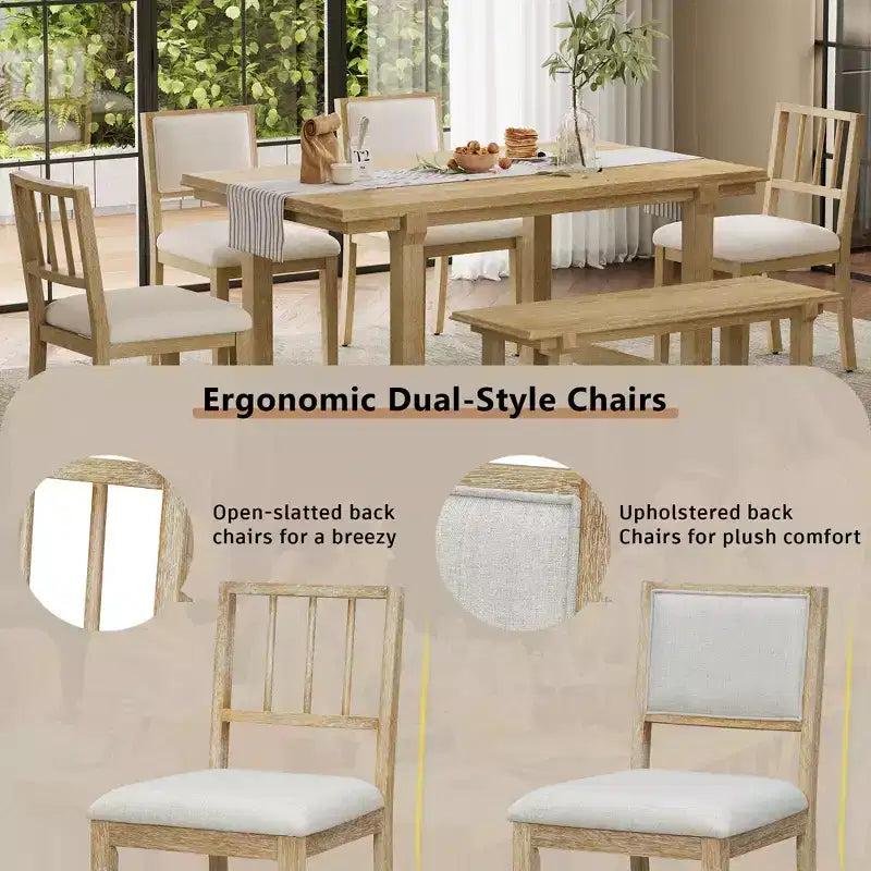 GDFStudio Dickey Ensemble de salle à manger 6 pièces compact de style rustique avec cadre en bois massif